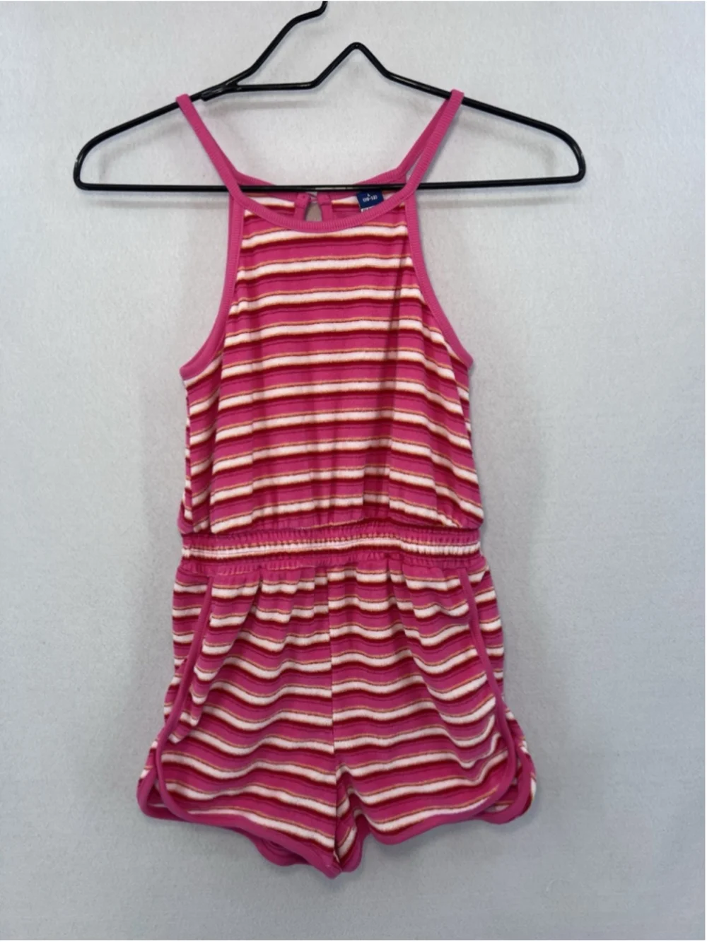 Old Navy Girls Terry Romper Shorts Pink Striped Youth Size Large 10-12 Summer